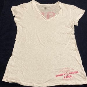 Disney Cruise Line white V-neck cotton Property of shirt with pink 98 Size XL